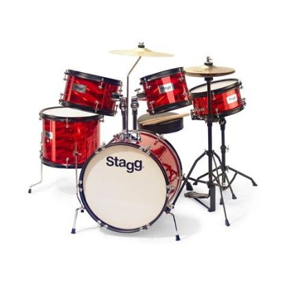 Picture of Stagg 5PC 16" Junior Drumset with Hardware and Throne - RED