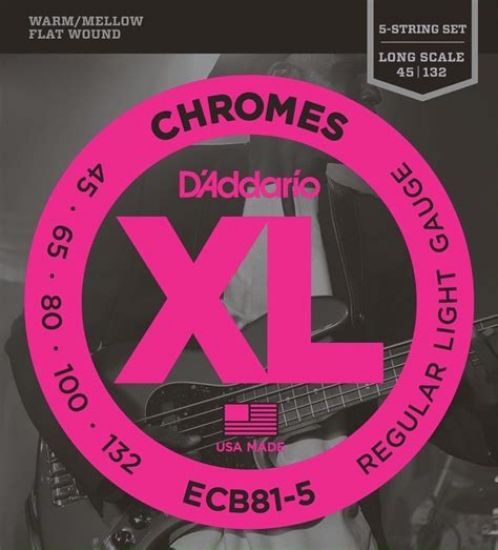 Picture of D'ADDARIO Flat Wound Chrome 5-String Bass Strings 045-132