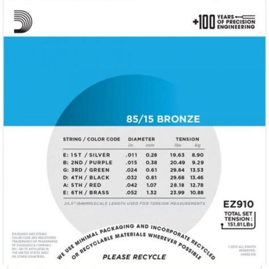 Picture of D'ADDARIO 85/15 Bronze Round Wound Acoustic Guitar Strings 011-052